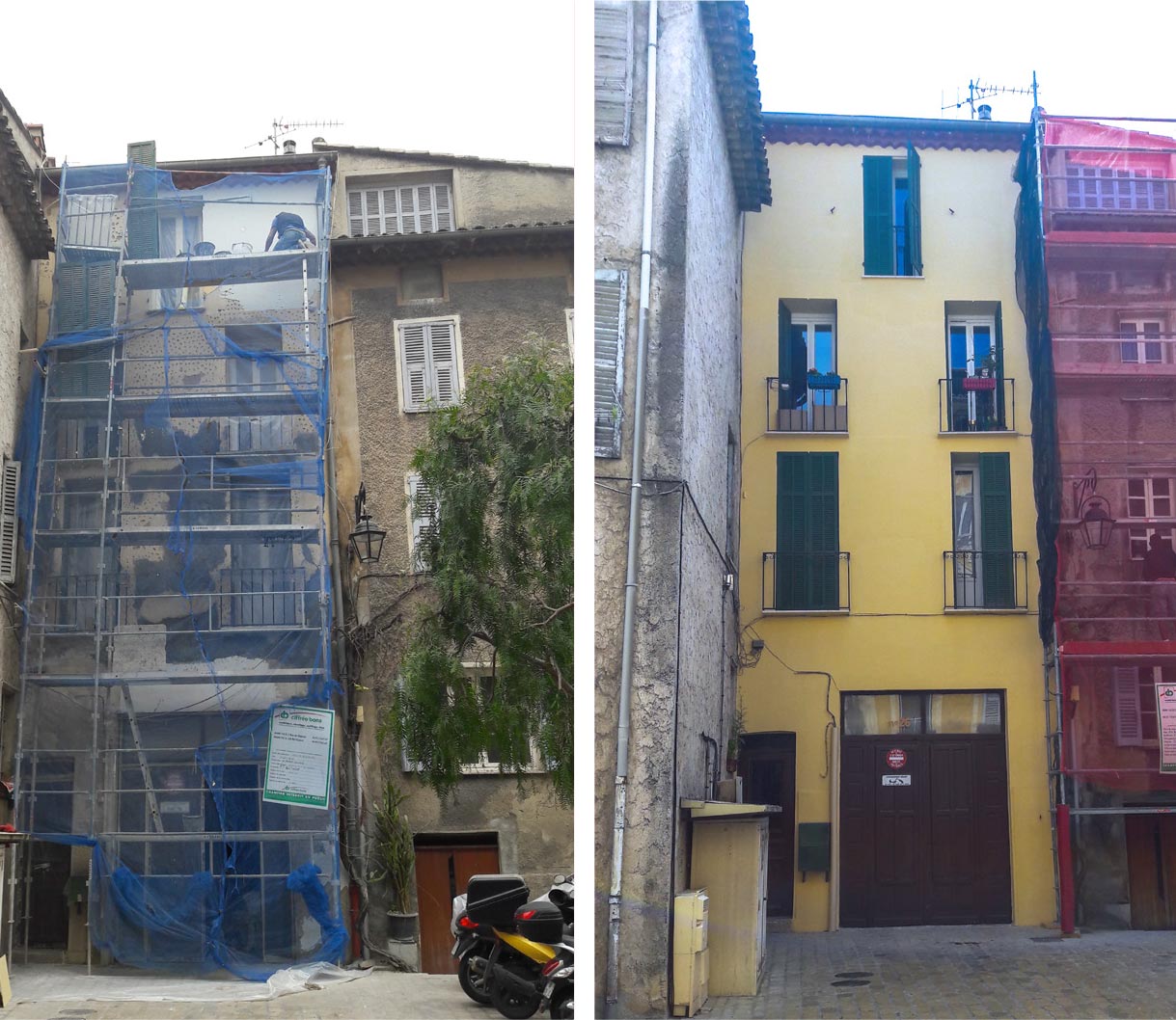 Rénovation façade travaux pendant